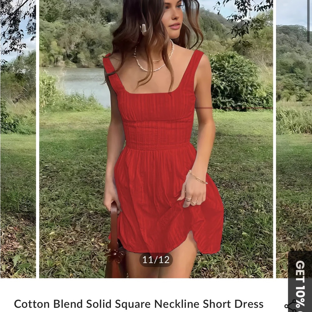 Commense Red Square Neckline Dress